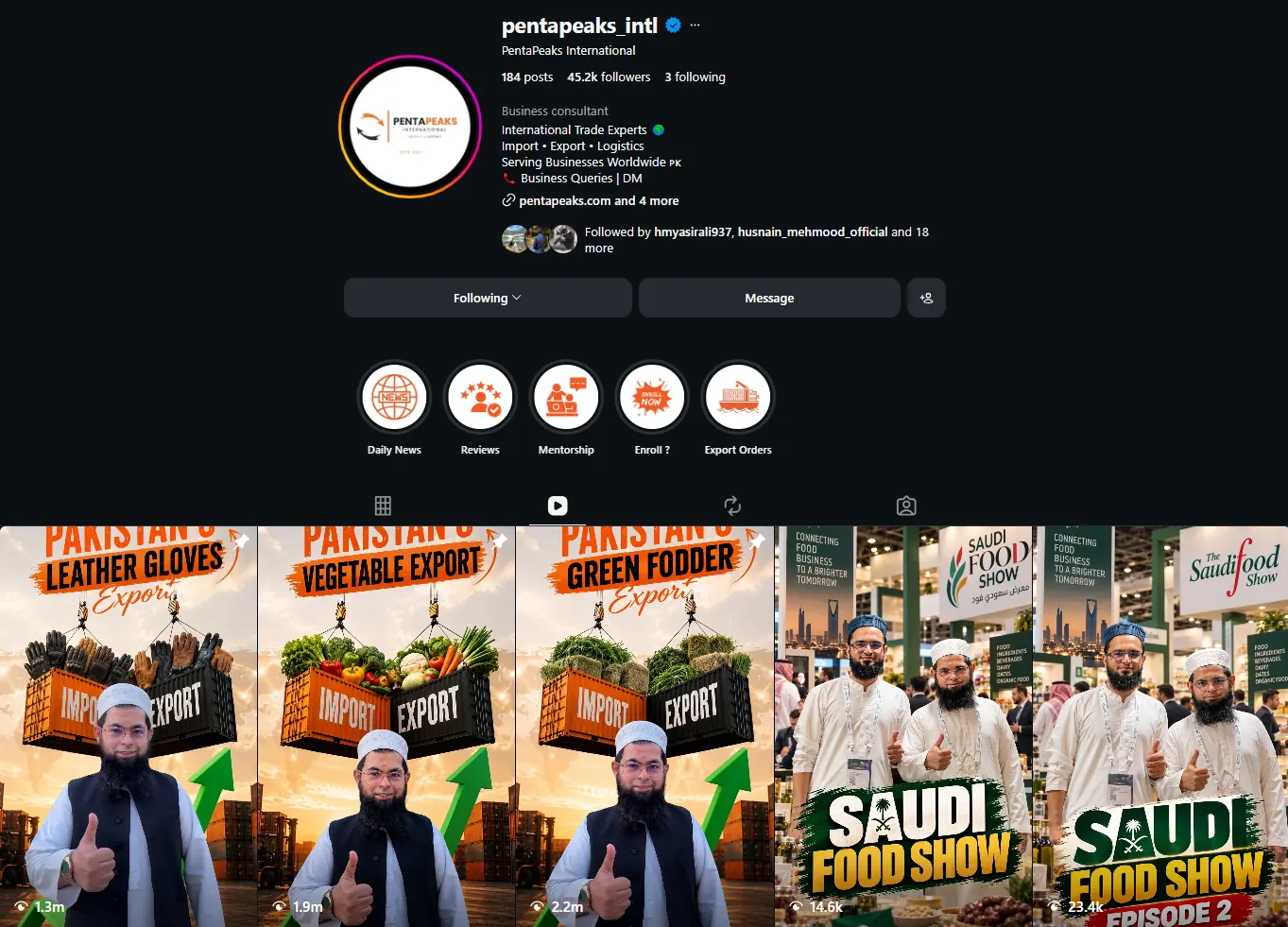 Pentapeaks social media page screenshot